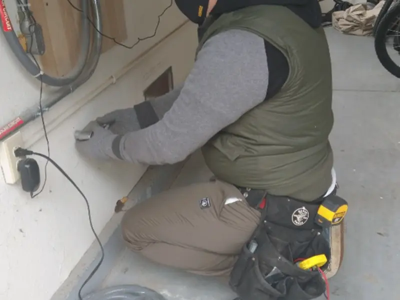 Electrician performing outlet wiring in a Rancho Mirage garage